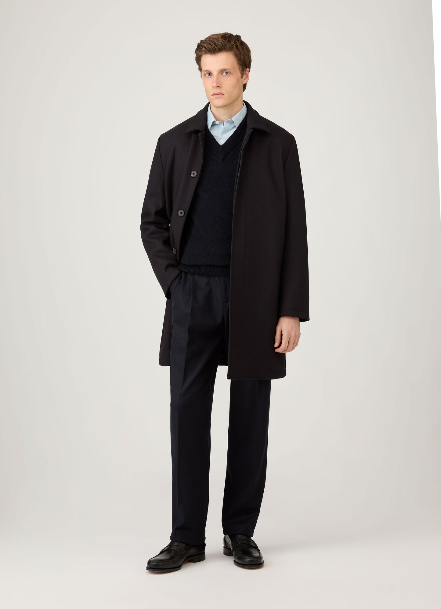 Mens Lambswool V Neck Jumper In Dark Navy Mouline Mjum8294 Bufa