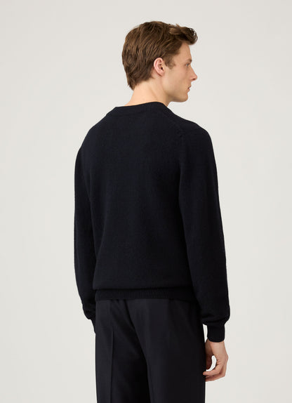 Mens Lambswool V Neck Jumper In Dark Navy Mouline Mjum8294 Bufa