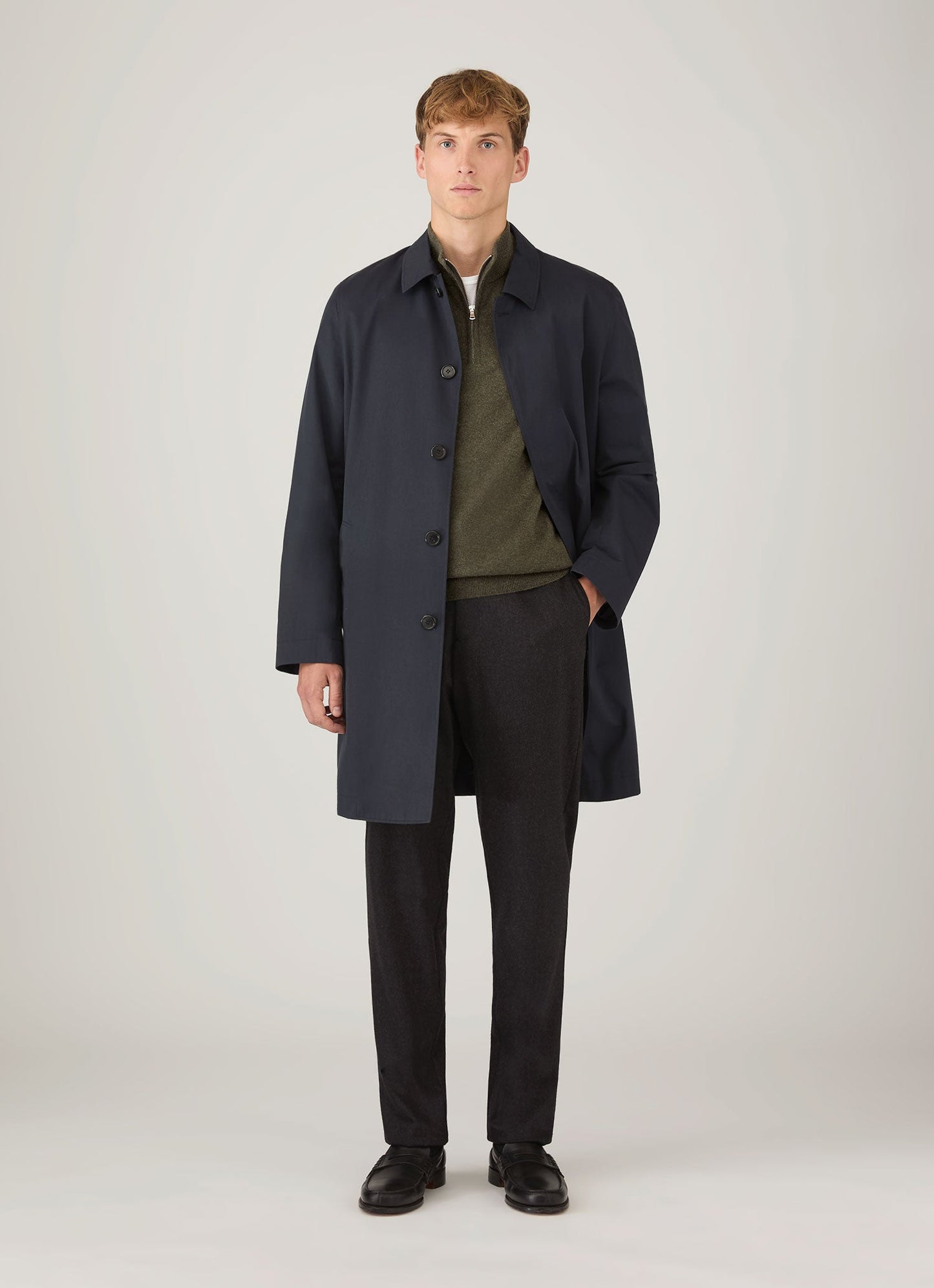 Men's Cashmere Half Zip Jumper in Khaki