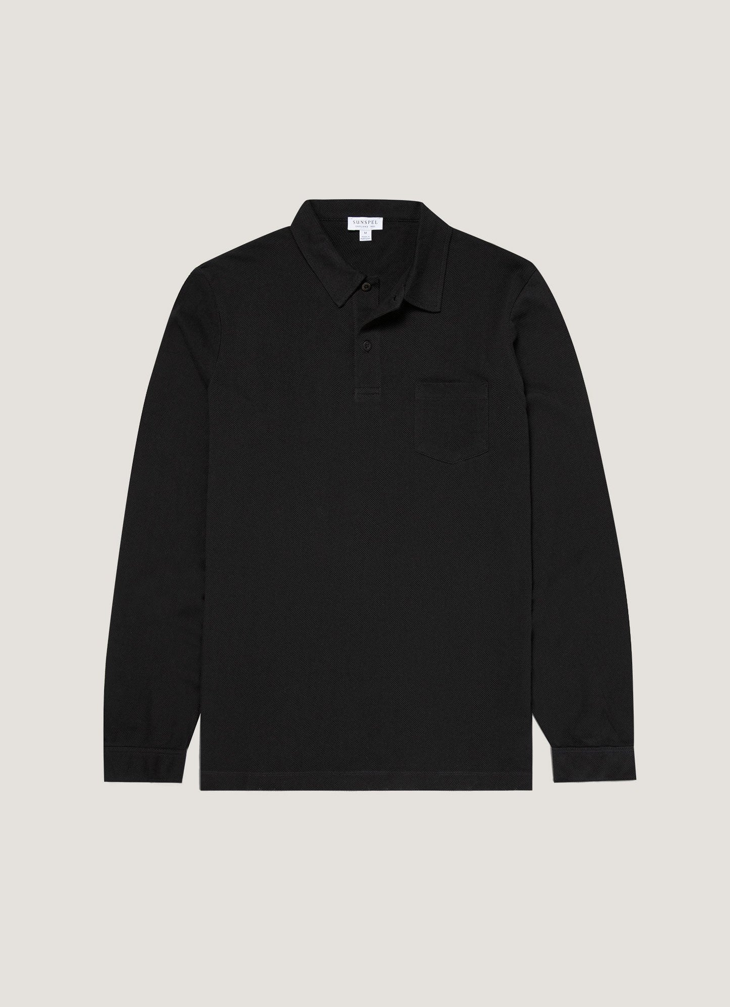 Mens Cotton Riviera Long Sleeve Polo Shirt In Black