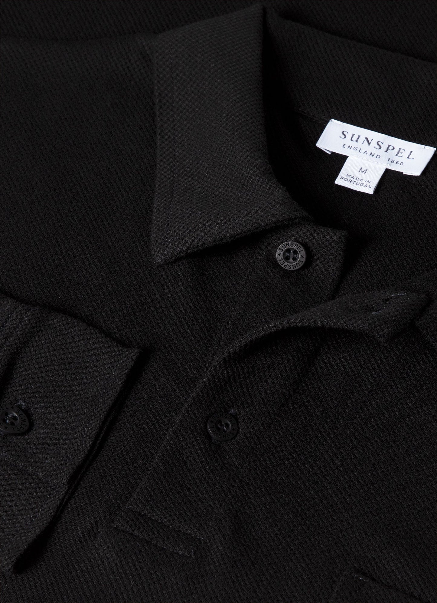 Mens Cotton Riviera Long Sleeve Polo Shirt In Black