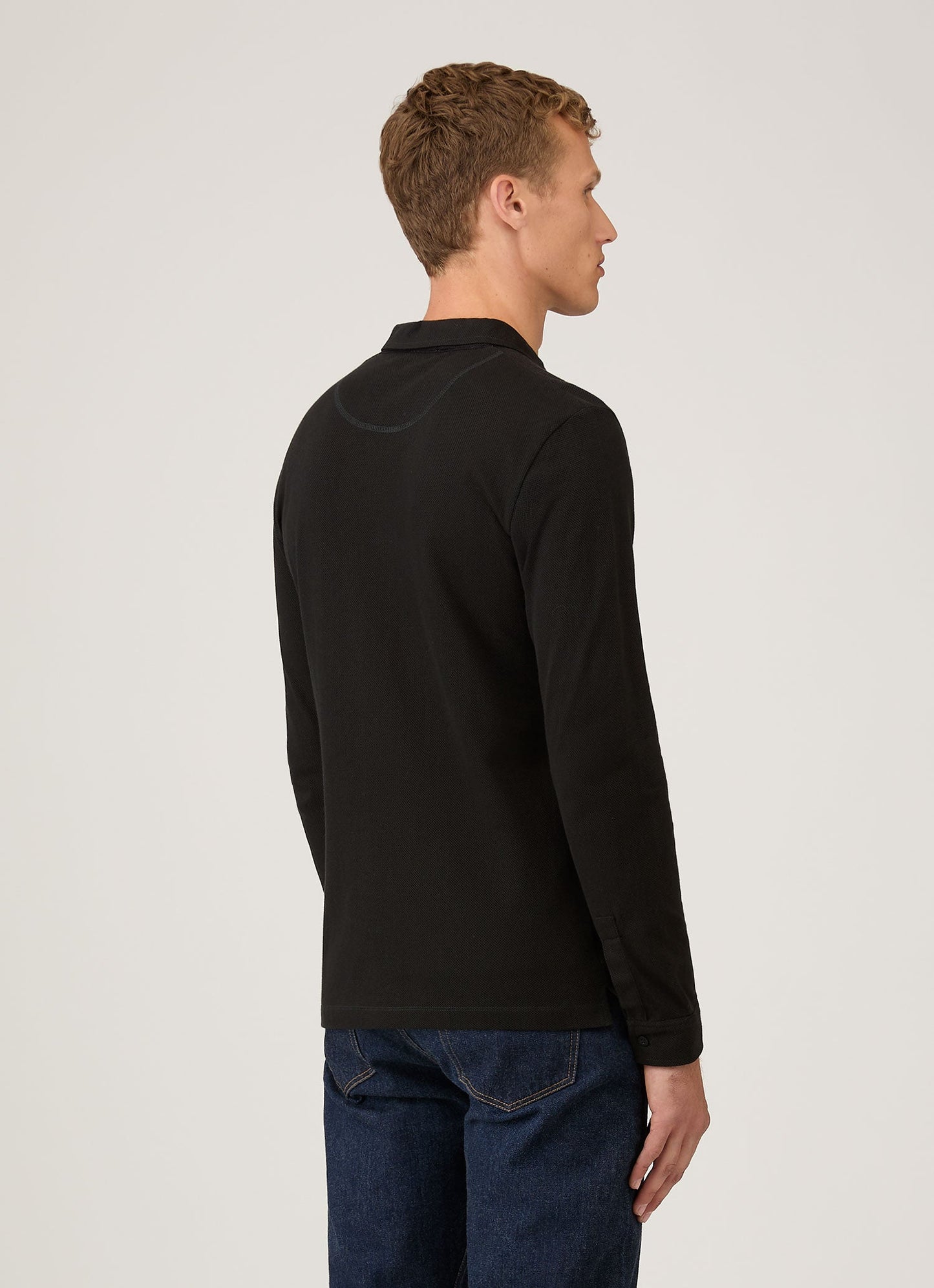 Mens Cotton Riviera Long Sleeve Polo Shirt In Black