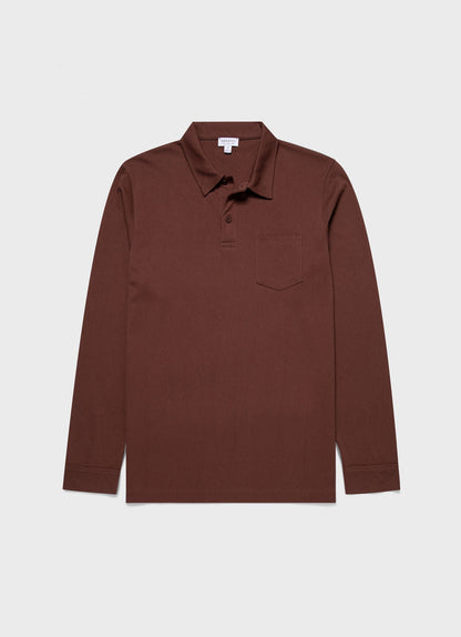 Mens Long Sleeve Riviera Polo Shirt In Cocoa Brown Mpol1031 Brfn