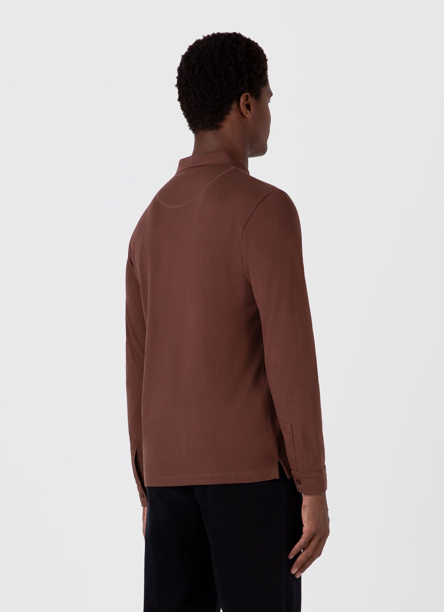 Mens Long Sleeve Riviera Polo Shirt In Cocoa Brown Mpol1031 Brfn