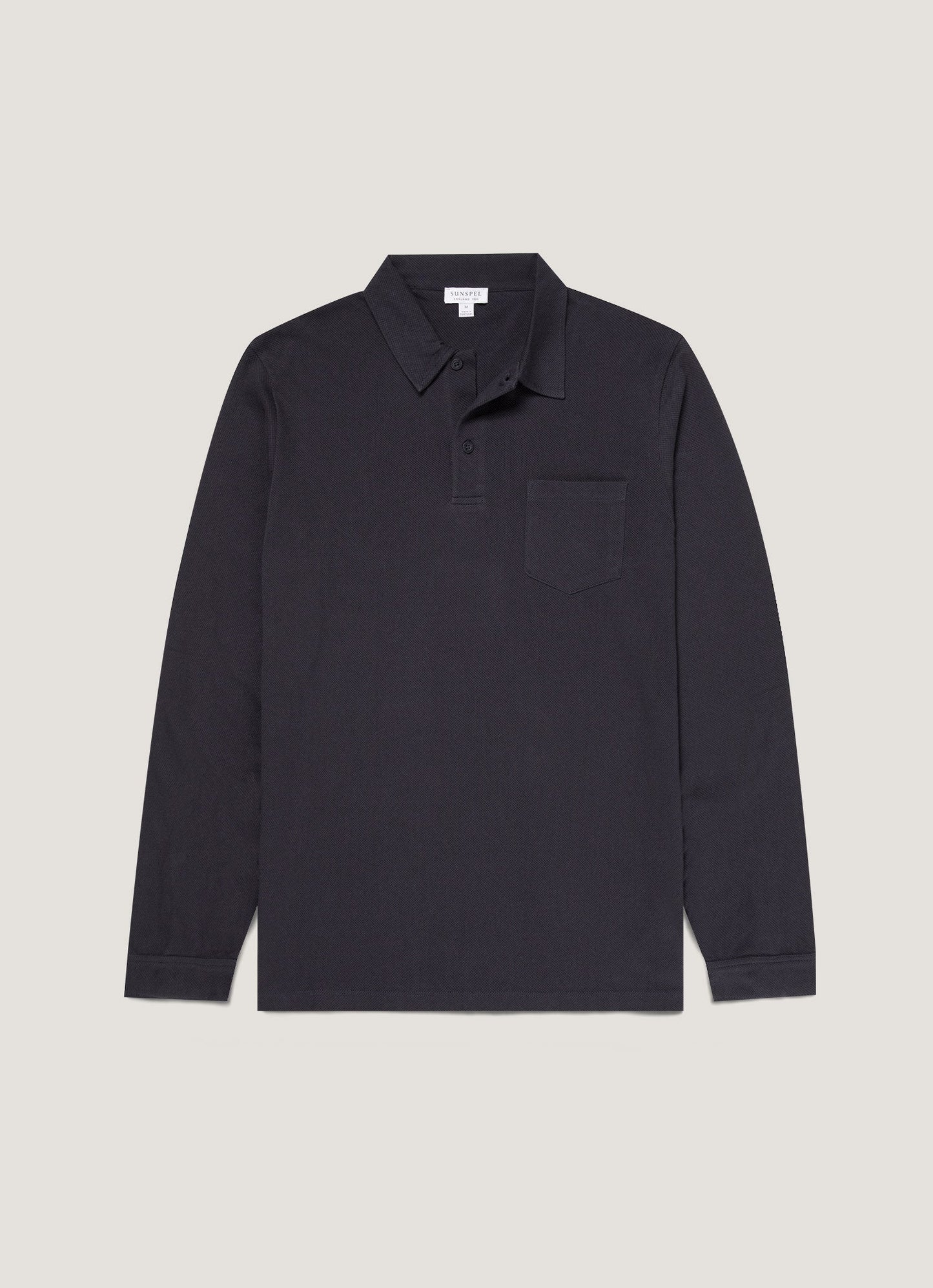 Mens Cotton Riviera Long Sleeve Polo Shirt In Navy
