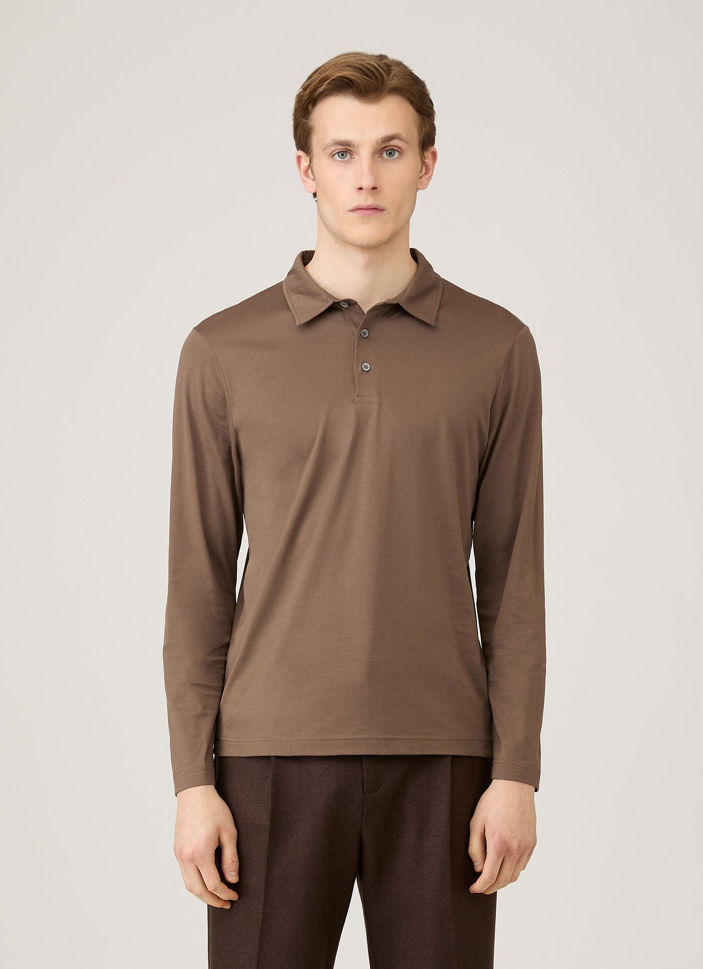 Mens Long Sleeve Classic Jersey Polo Shirt In Bark Mpol1054 Brgc