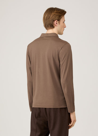 Mens Long Sleeve Classic Jersey Polo Shirt In Bark Mpol1054 Brgc