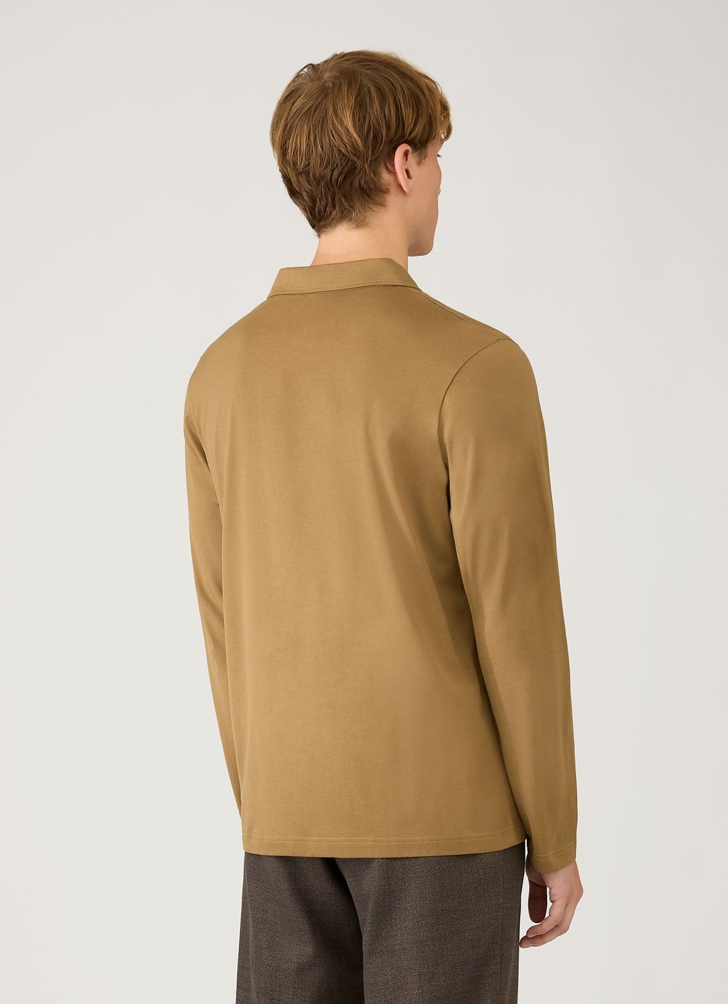 Mens Long Sleeve Classic Jersey Polo Shirt In Walnut Mpol1054 Brgo