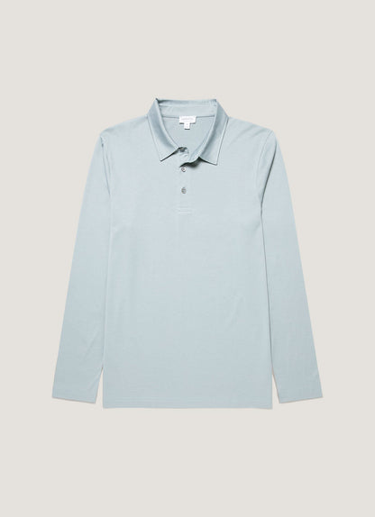 Mens Long Sleeve Classic Jersey Polo Shirt In Stone Blue Mpol1054 Buwt