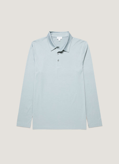 Mens Long Sleeve Classic Jersey Polo Shirt In Stone Blue Mpol1054 Buwt