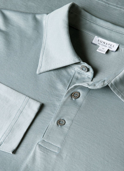 Mens Long Sleeve Classic Jersey Polo Shirt In Stone Blue Mpol1054 Buwt