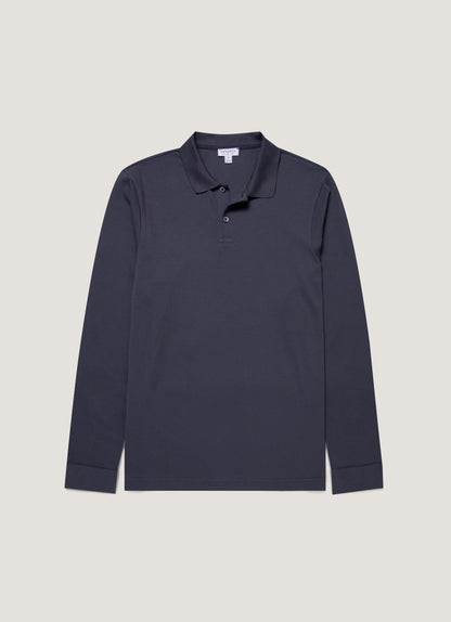 Mens Long Sleeve Pique Polo Shirt In Navy Mpol1065 Buaa