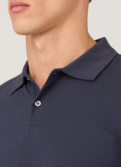 Mens Long Sleeve Pique Polo Shirt In Navy Mpol1065 Buaa