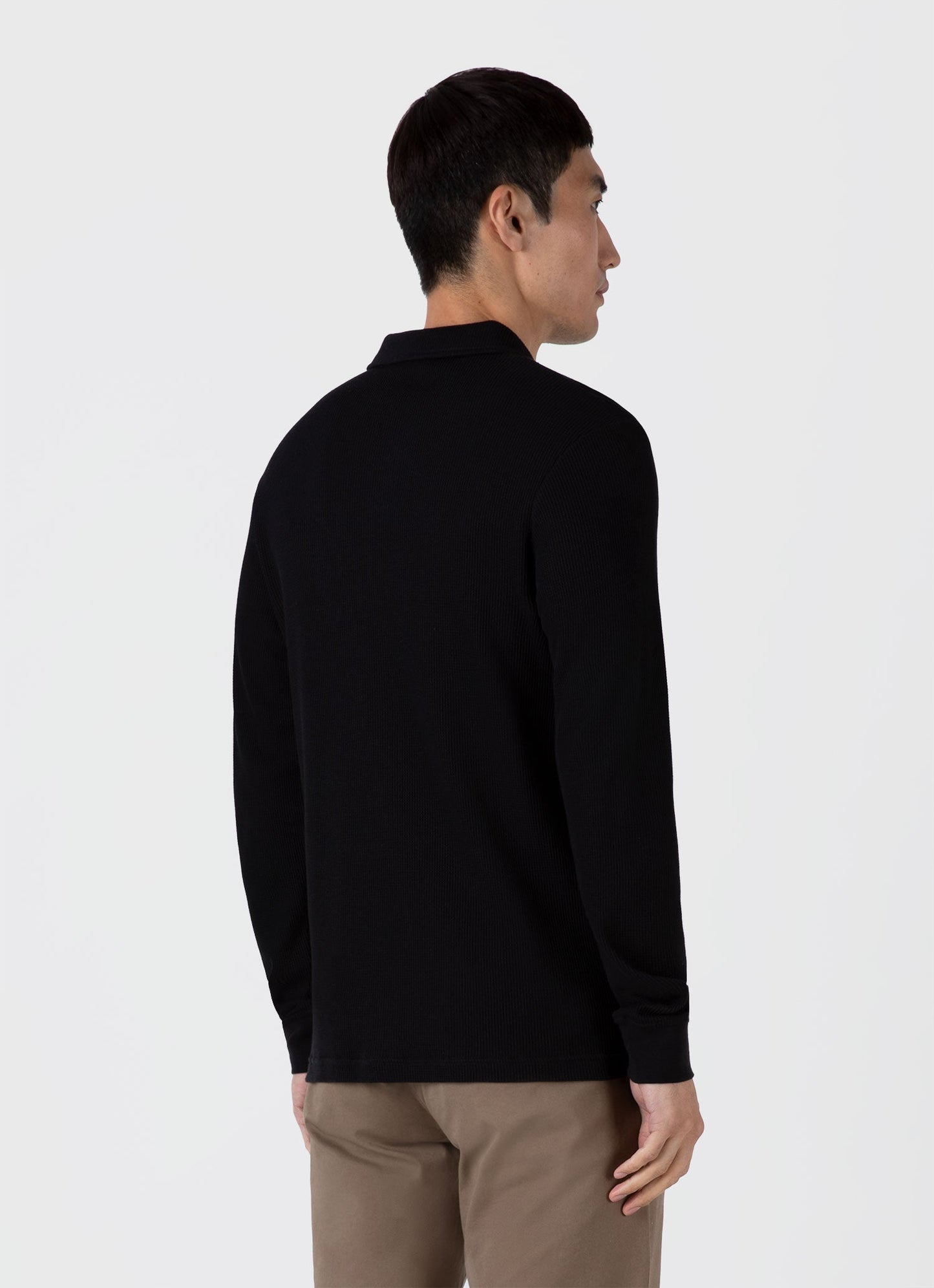 Mens Long Sleeve Waffle Polo Shirt In Black Mpol1067 Bkaa