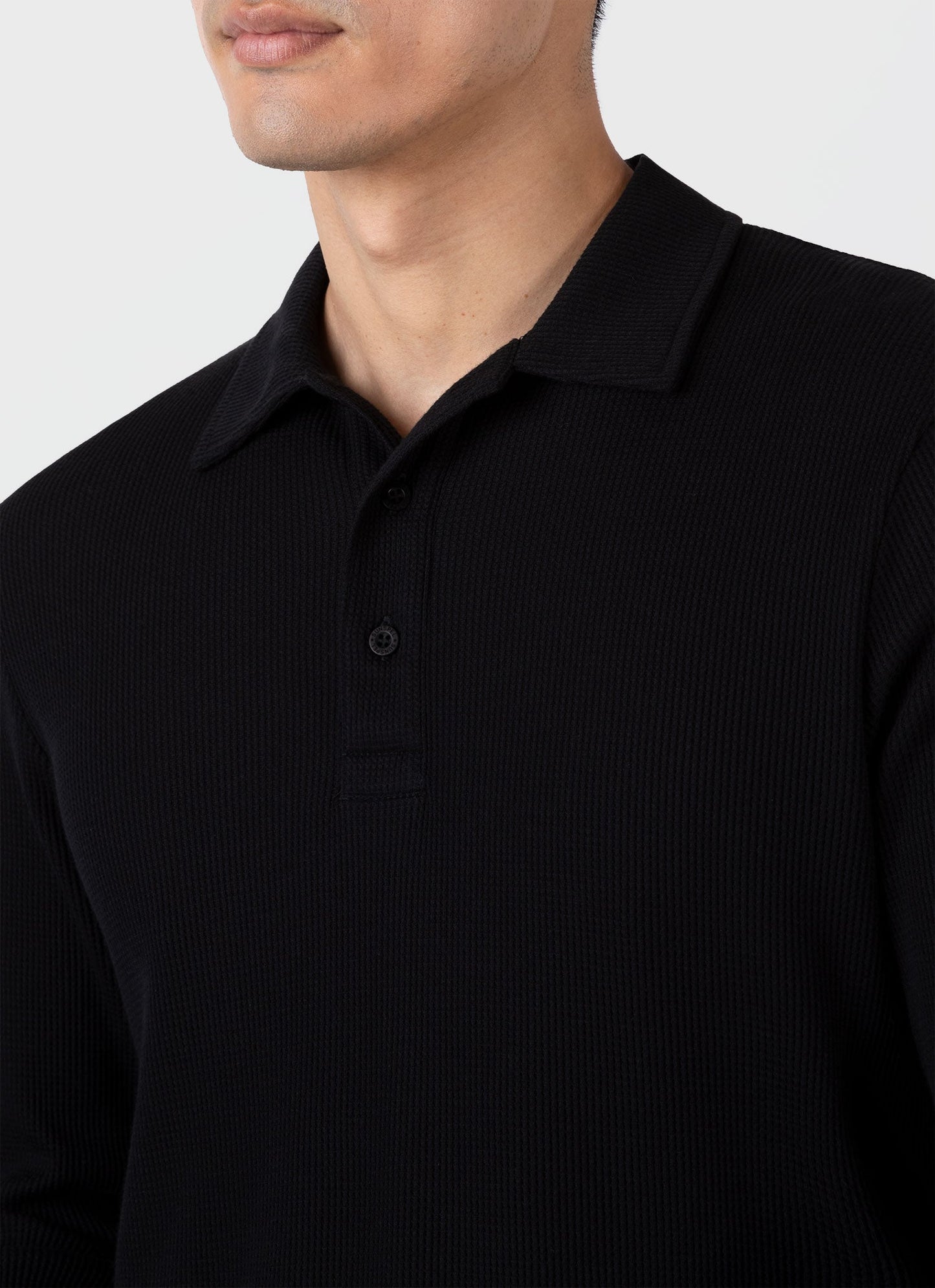 Mens Long Sleeve Waffle Polo Shirt In Black Mpol1067 Bkaa