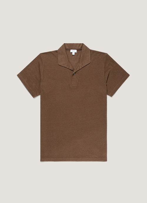 Mens Linen Pique Polo Shirt In Dark Walnut Mpol1079 Brgw