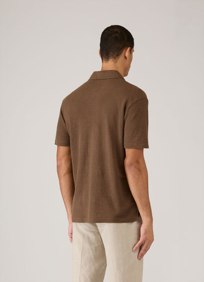 Mens Linen Pique Polo Shirt In Dark Walnut Mpol1079 Brgw