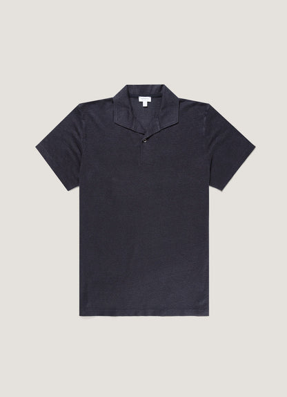 Men's Linen Piqué Polo Shirt in Navy