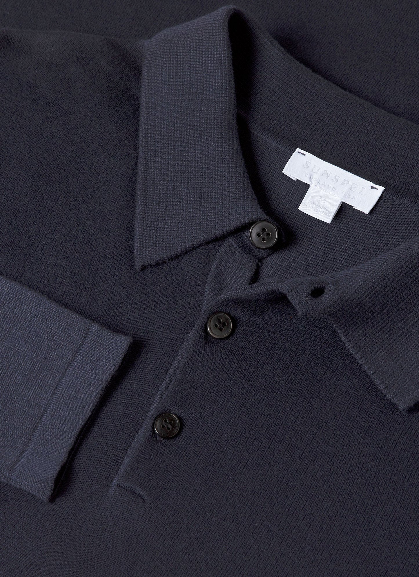 Mens Sea Island Cotton Knit Long Sleeve Polo In Light Navy