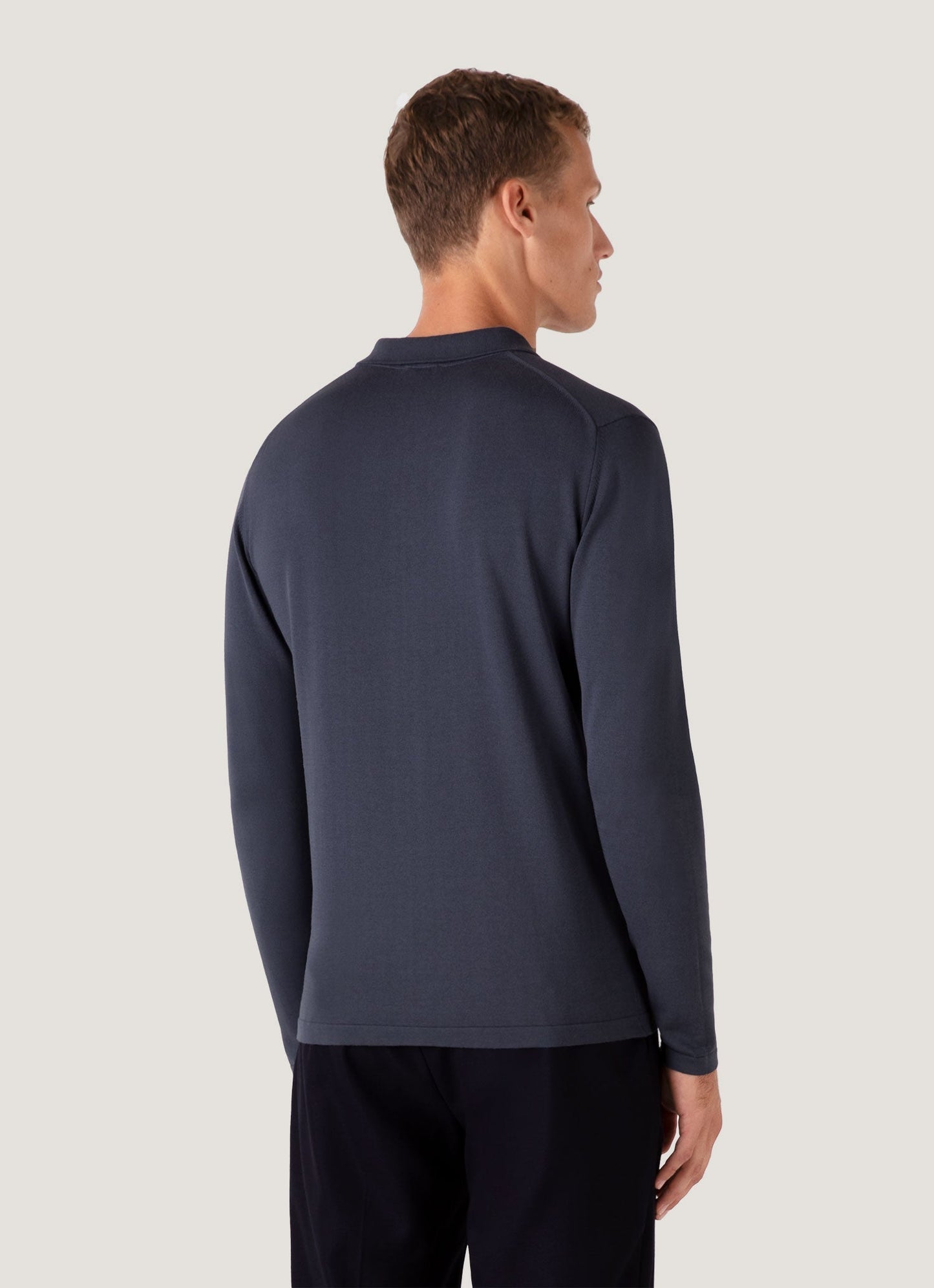 Mens Long Sleeve Sea Island Cotton Polo Shirt In Slate Blue Mpol8047 Buua