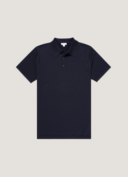 Mens Sea Island Cotton Knit Polo In Light Navy
