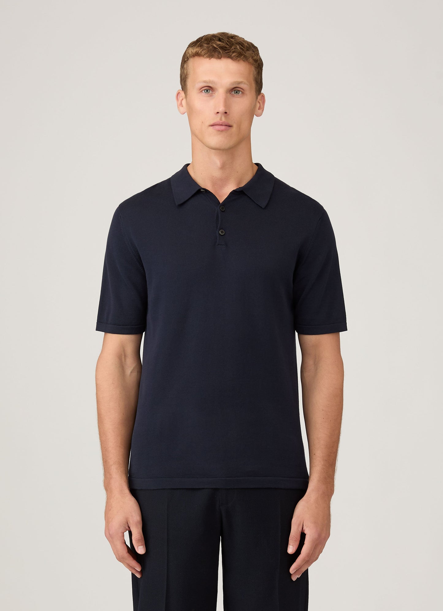 Mens Sea Island Cotton Knit Polo In Light Navy