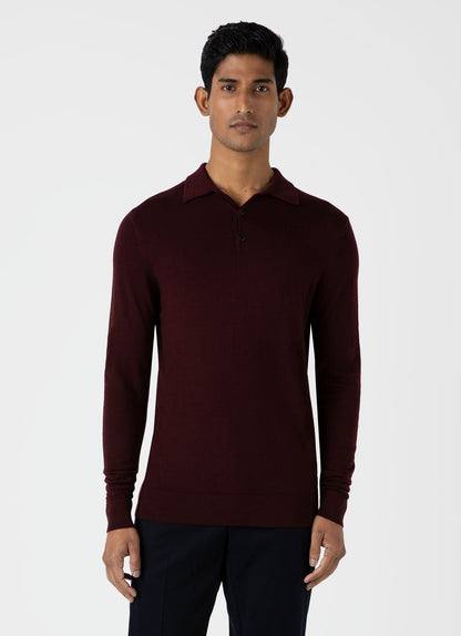 Mens Fine Merino Wool Polo Shirt In Port