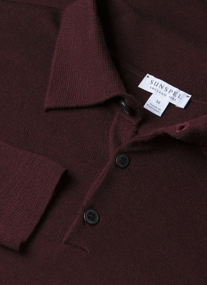 Mens Fine Merino Wool Polo Shirt In Port
