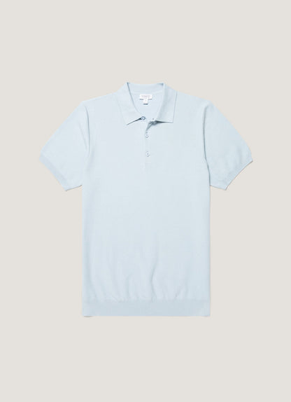 Mens Knit Polo Shirt In Pastel Blue Mpol8115 Buwr