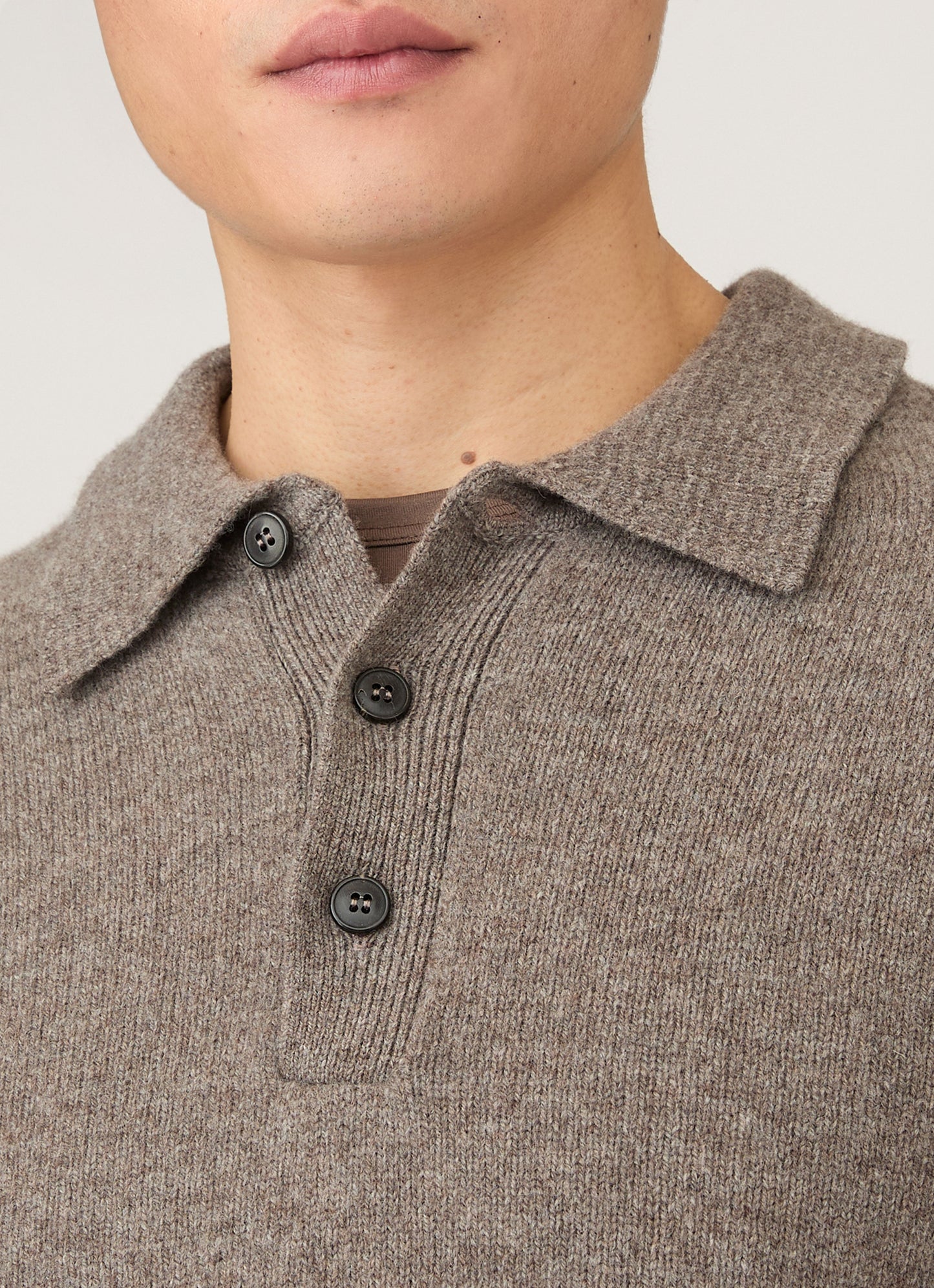 Mens Lambswool Polo Shirt In Bark Mpol8188 Brgc