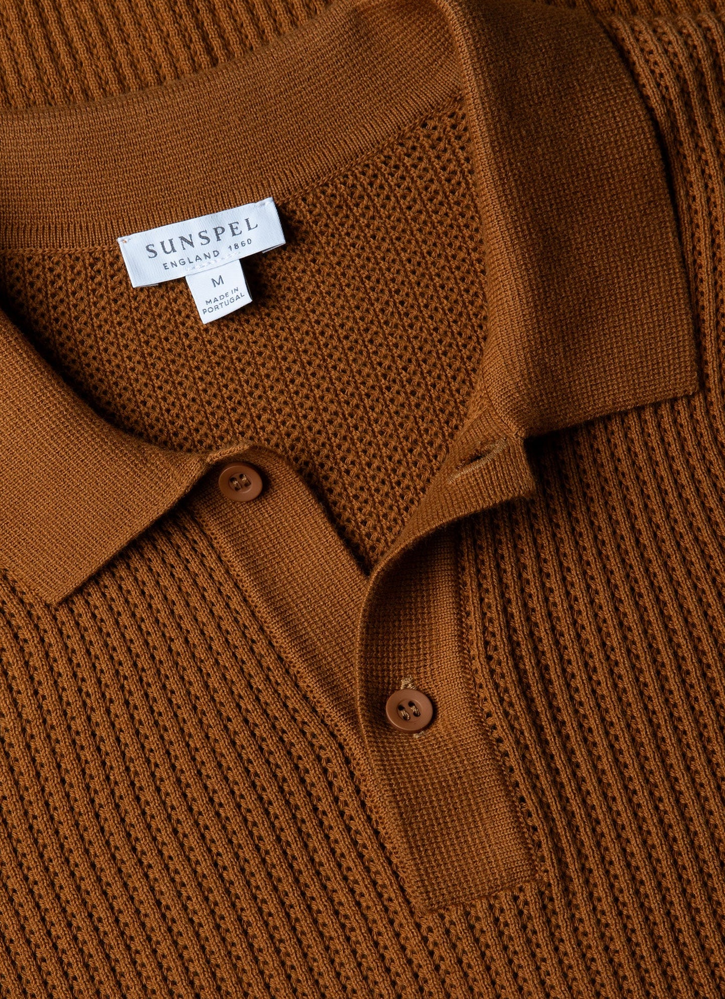 Mens Linear Mesh Knit Polo Shirt In Golden Brown Mpol8276 Brfo