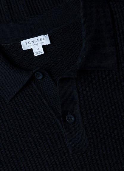 Mens Linear Mesh Knit Polo Shirt In Navy Mpol8276 Buaa
