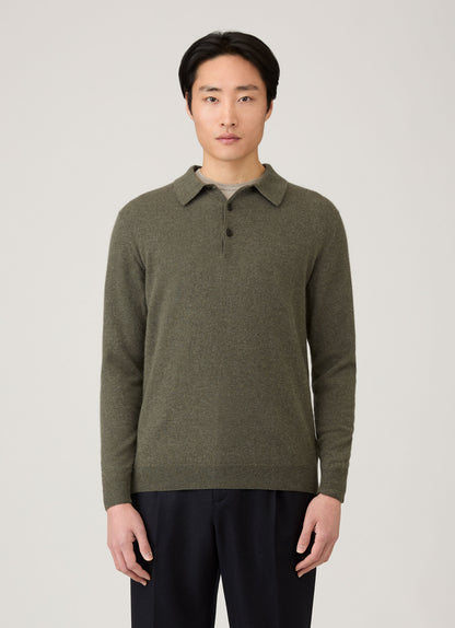 Mens Cashmere Polo Shirt In Khaki Mpol8293 Gngy