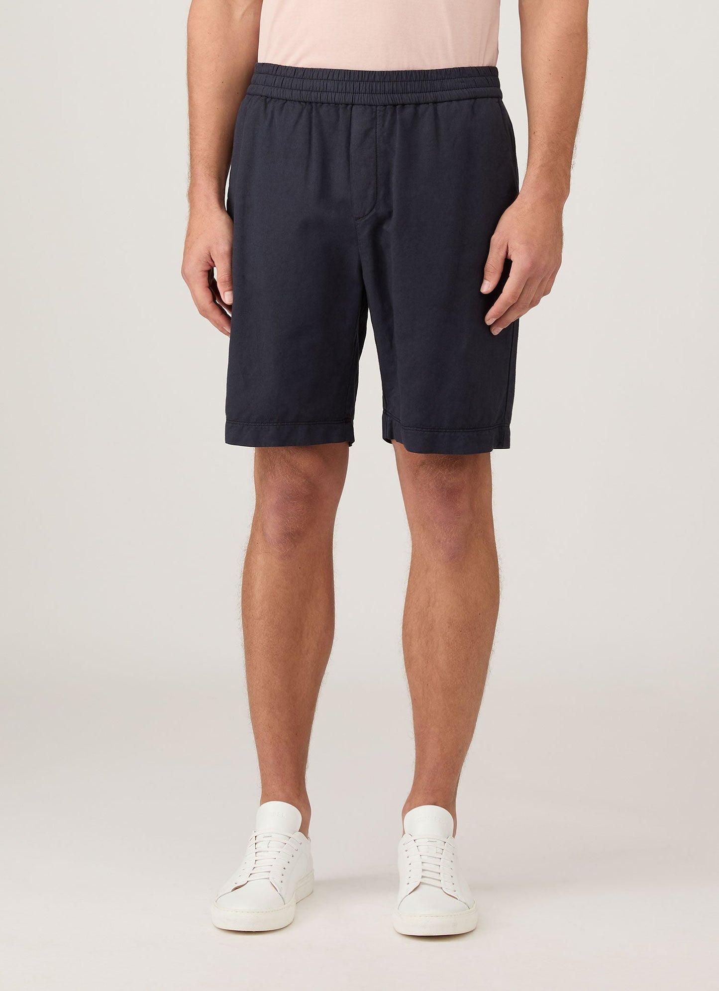 Mens Cotton Linen Drawstring Shorts In Navy Mshr3519 Buaa