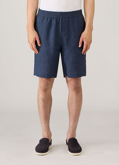 Mens Linen Drawstring Short In Light Navy Mshr3516 Buaf