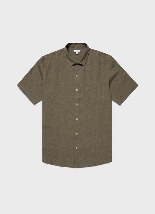 Mens Short Sleeve Linen Shirt In Khaki Msht2039 Gngy