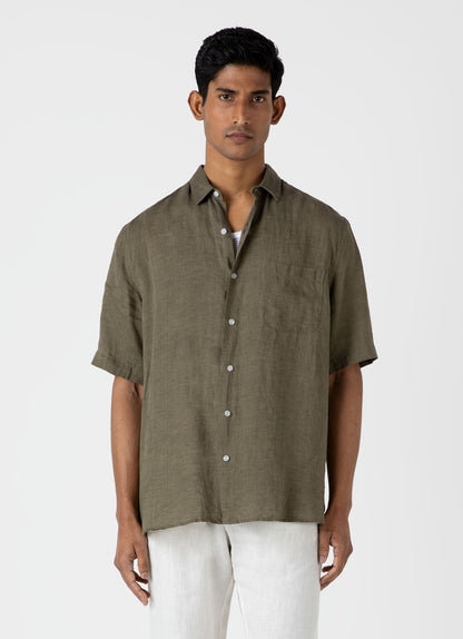Mens Short Sleeve Linen Shirt In Khaki Msht2039 Gngy