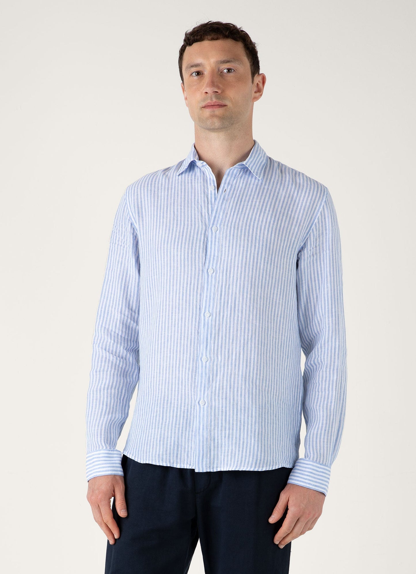 Mens Linen Shirt In Mid Blue White Msht2106 Stmr