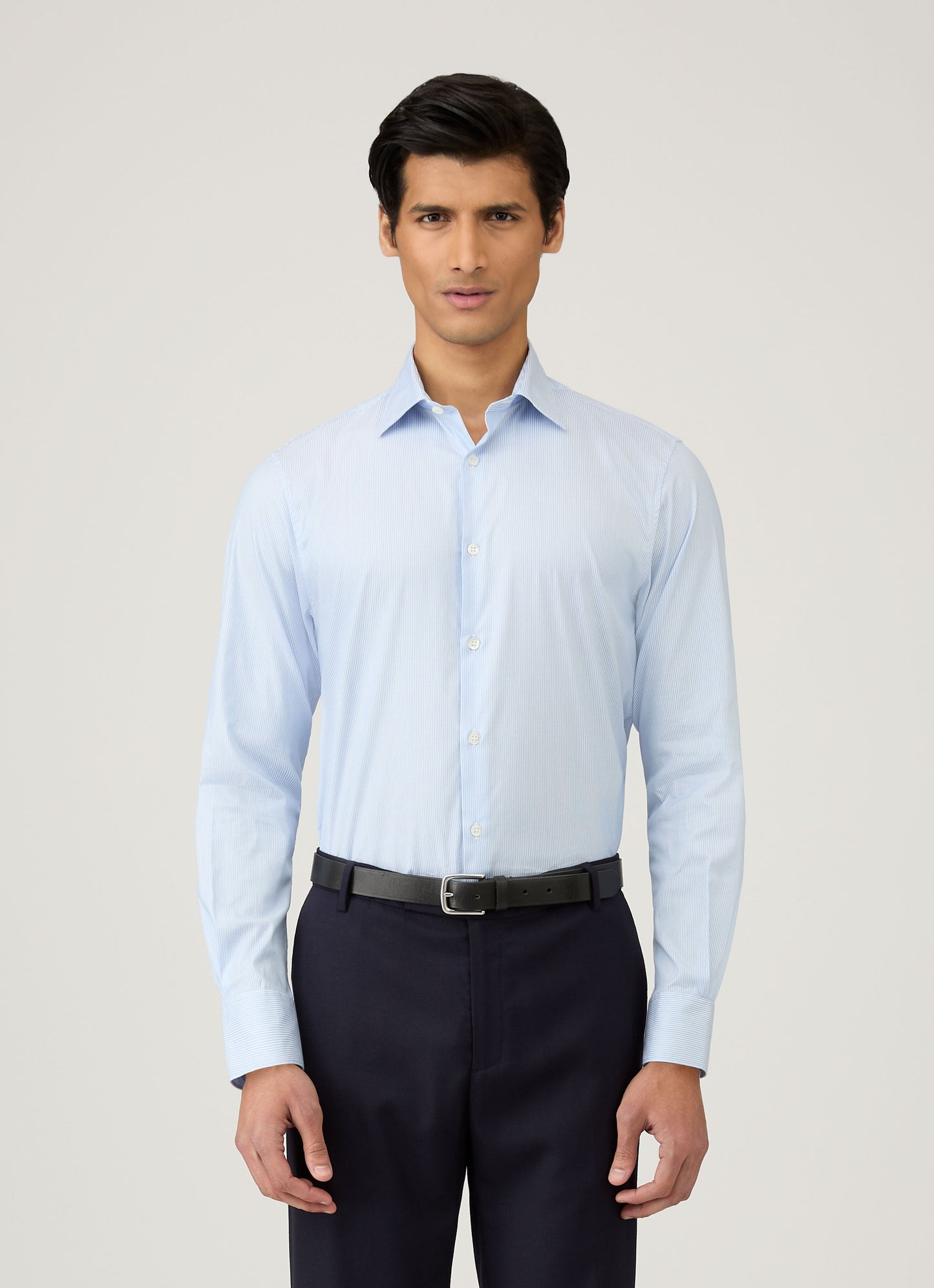 Mens Cotton Stretch Shirt In Light Blue White Msht2124 Stmd
