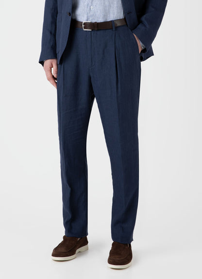 Men S Pleat Linen Trouser In Light Navy Mtrs3049 Buaf
