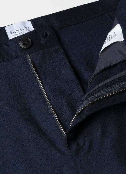 Mens Pleated Wool Flannel Trouser In Navy Melange Mtrs3076 Buag