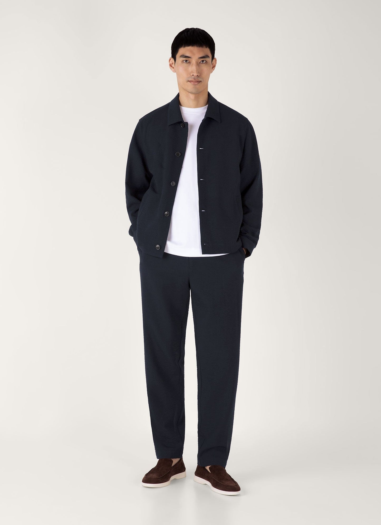 Mens Seersucker Wool Trouser In Navy Mtrs3112 Buaa