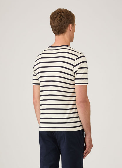 Mens Cotton Classic Breton Stripe Tshirt Ecru Navy Mtsh0001Brs