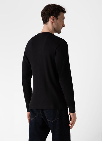 Mens Long Sleeve Waffle Henley In Black Mtsh0162 Bkaa