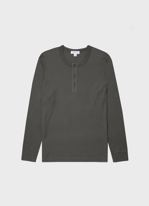 Mens Long Sleeve Waffle Henley In Drill Green Mtsh0162 Gnhv