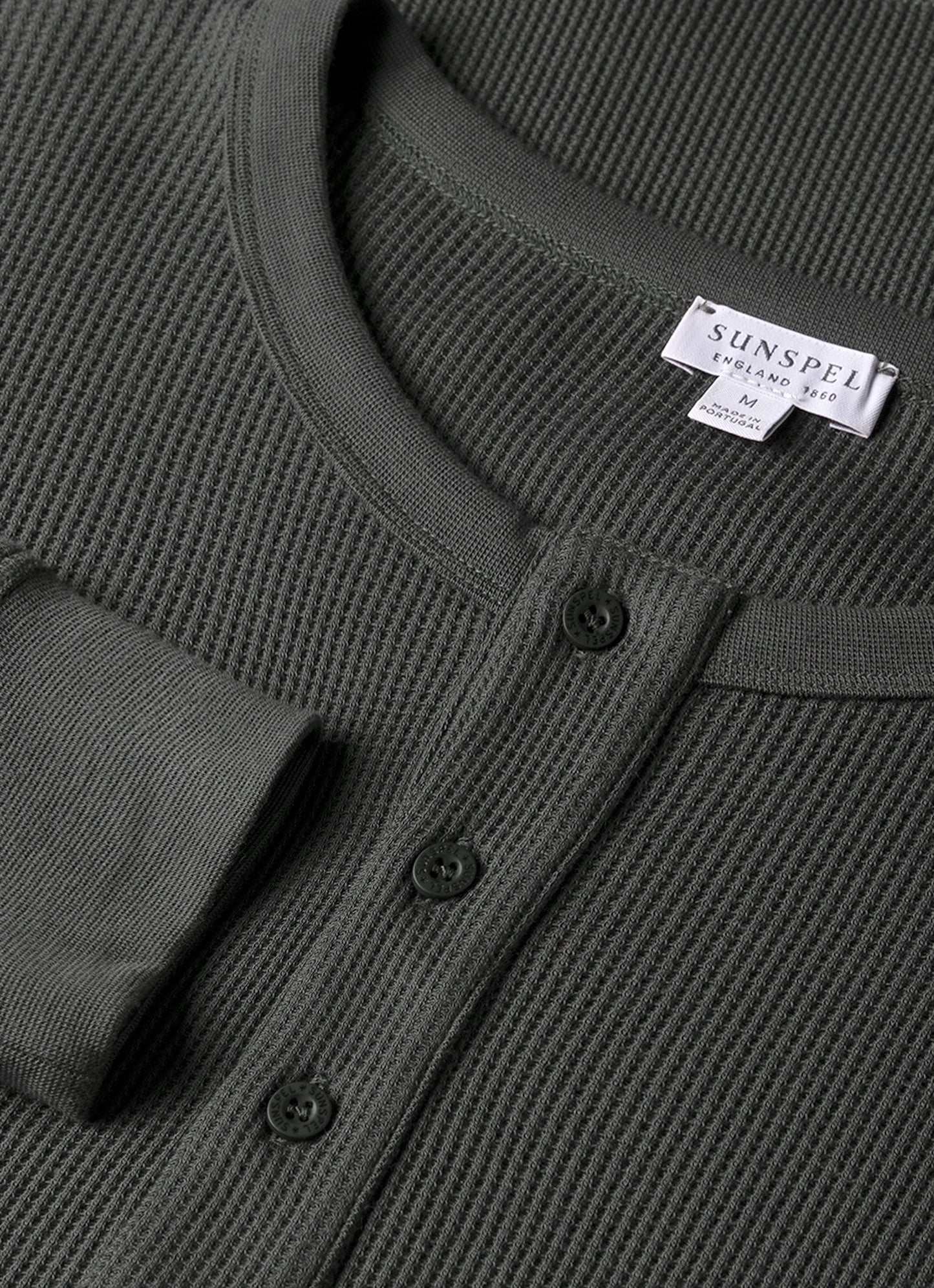 Mens Long Sleeve Waffle Henley In Drill Green Mtsh0162 Gnhv