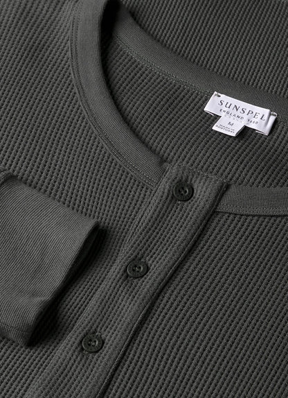 Mens Long Sleeve Waffle Henley In Drill Green Mtsh0162 Gnhv