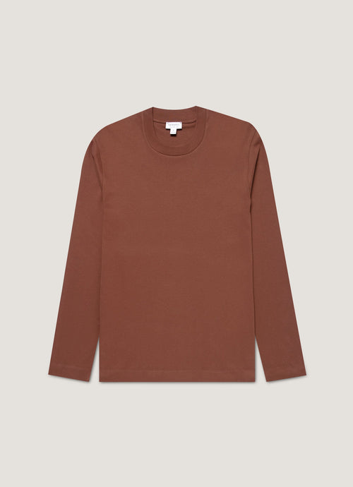 Mens Long Sleeve Heavyweight Tshirt In Conker Brown Mtsh0182 Brgl
