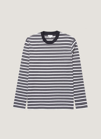 Men's Long Sleeve Heavyweight T-shirt in White/Navy