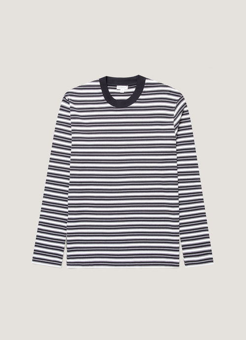 Men's Long Sleeve Heavyweight T-shirt in White/Navy